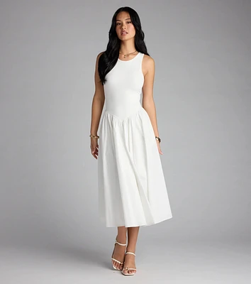 Romantic Sunny Days Crew Neck Poplin Midi Dress