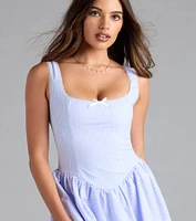 Darling Babe Striped Drop Waist Skater Dress