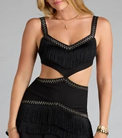 Shimmy The Spotlight Cutout Fringe Mini Dress