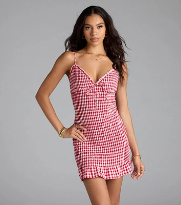 Girly Gingham Print Ruffled Mini Dress