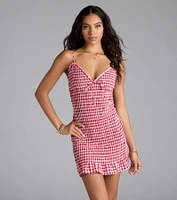 Girly Gingham Print Ruffled Mini Dress