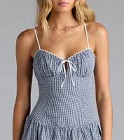Such A Sweetie Open Back Gingham Ruffle Skater Dress