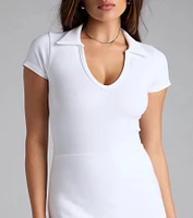 So Perfect Collar Short Sleeve Mini Dress