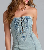 Summertime Heat Lace-Up Denim Mini Dress