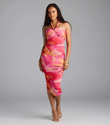 Captivated Floral Halter Bodycon Midi Dress