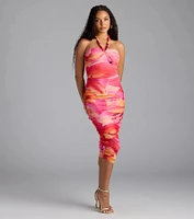 Captivated Floral Halter Bodycon Midi Dress