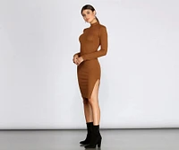 Basic Ribbed Knit Midi Dress