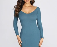 Long Sleeve Ribbed Midi Dress