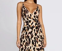 Leopard Print Wrap Front Midi Dress