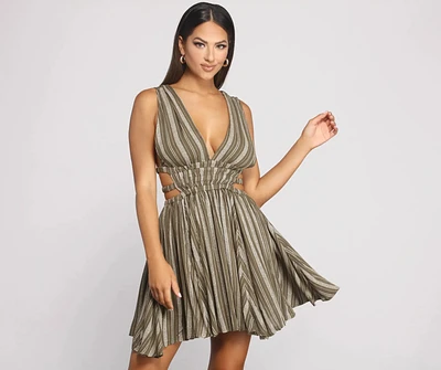 Season of Stripes Cutout Gauze Mini Dress