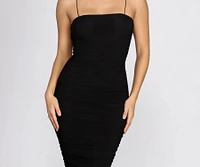 Sheer I Come Mesh Ruched Midi Dress