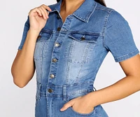 Button Up Denim Frayed Dress