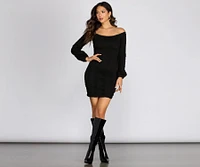 Cable Knit Off Shoulder Sweater Dress