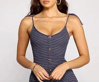 Buttoned Sassy Stripes Midi Dress