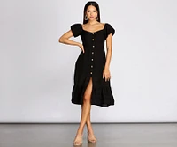 Off The Shoulder Button Front Midi Dress