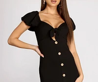 Button Down Tie Front Midi Dress