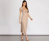 Button Down Tie Front Midi Dress
