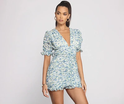 Floral Persuasion Ruched Mini Dress