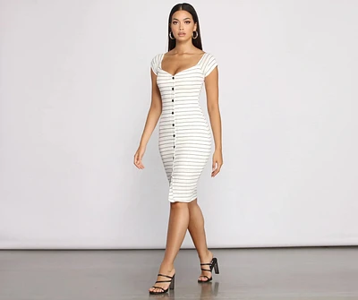 Stripe It Down Ribbed Button Midi Dress