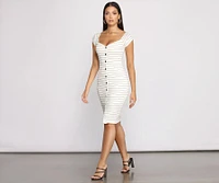 Stripe It Down Ribbed Button Midi Dress