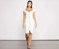 Stripe It Down Ribbed Button Midi Dress