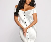 Stripe It Down Ribbed Button Midi Dress