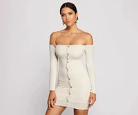Off The Shoulder Button Down Mini Dress