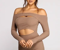 Off The Shoulder Ribbed Knit Cutout Mini Dress