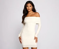 Off The Shoulder Brushed Knit Mini Dress