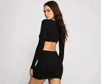 Ribbed Knit O-Ring Mini Dress