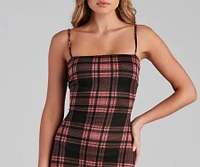 Pretty Plaid Knit Mini Dress