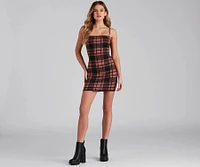 Pretty Plaid Knit Mini Dress