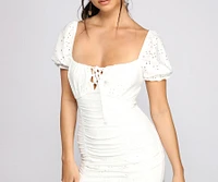 Too Chic Ruffled Eyelet Mini Dress