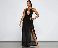 Sheer Appeal High Slit Halter Dress