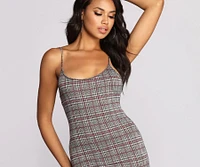 Pretty Plaid Knit Mini Dress