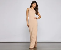 Chic High-Slit Basic Maxi Dress