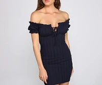 Show 'Em Off Shoulder Smocked Mini Dress