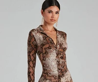 Stun Snake Print Button-Down Dress