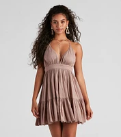 Spring Breeze Linen Halter Skater Dress