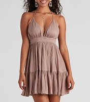 Spring Breeze Linen Halter Skater Dress