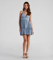 Spring Breeze Linen Halter Skater Dress