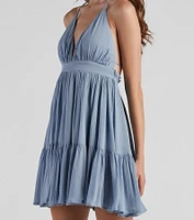 Spring Breeze Linen Halter Skater Dress