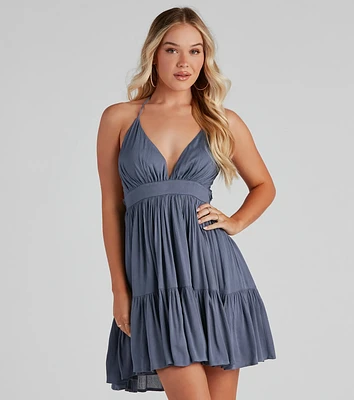 Spring Breeze Linen Halter Skater Dress