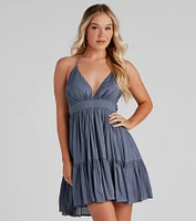 Spring Breeze Linen Halter Skater Dress