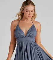 Spring Breeze Linen Halter Skater Dress