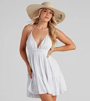Spring Breeze Linen Halter Skater Dress