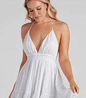 Spring Breeze Linen Halter Skater Dress