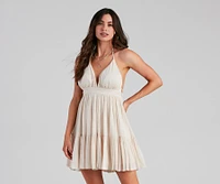 Spring Breeze Linen Halter Skater Dress
