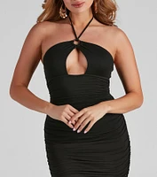 Turn Up Halter Keyhole Mini Dress