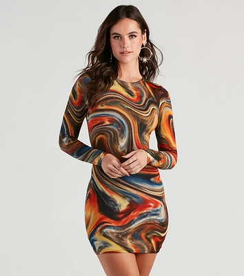 Swirl Of Splash Crew Mini Dress
